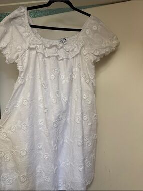 Steve Madden White Eyelet Ruffle-Neck Casual Dress